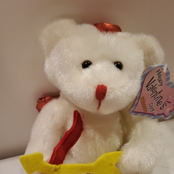 Valentines Day Teddy Bear Cupid w Bow & Arrow White Stuffed Plush - Picture 3 of 5